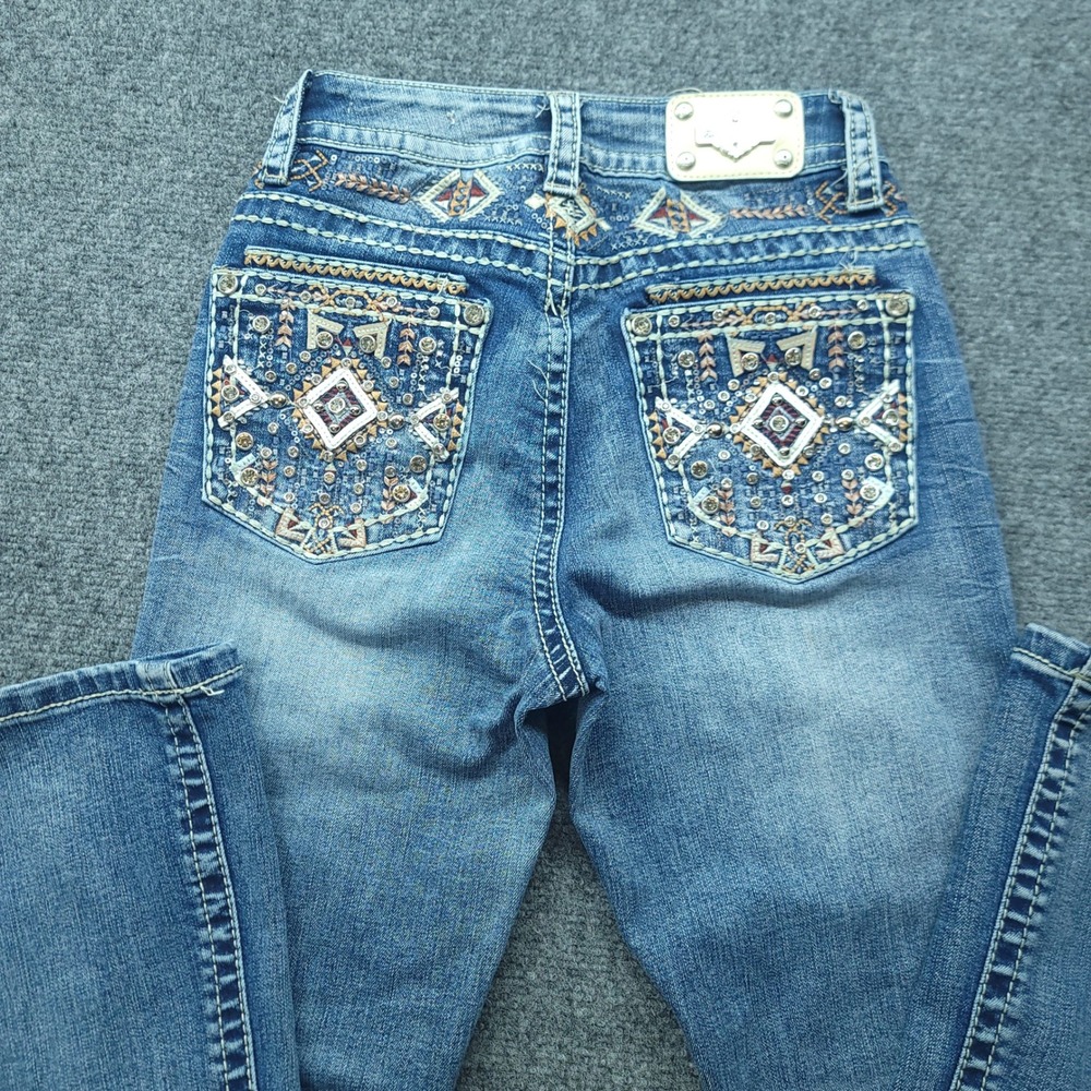 Sexy Couture Juniors 1 Bootcut Jeans Embroidered Rhinestone Embellished Denim